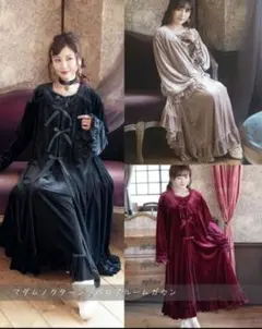 しまむら×くる実コラボ　マダムノクターンベロアルームガウン　3L　黒色