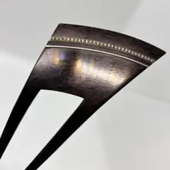 081812 アンティーク　本鼈甲　黒甲　芥子真珠　金工　バチ型　中振　かんざし