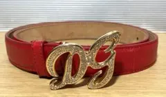 DOLCE&GABBANA　DGロゴ ラインストーン バックル　ベルト　赤　34