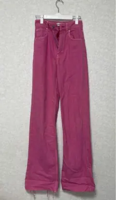 ZARA ピンク　デニム　ストレートジーンズ　ハイウエスト