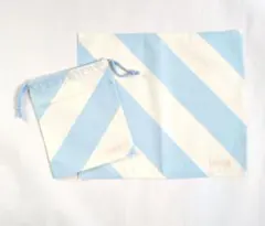 ハンドメイド 水色と白のストライプ給食袋セット
