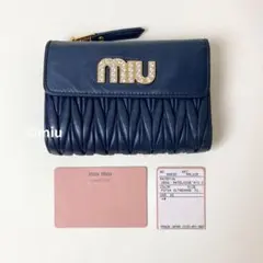 レア美品✨️ミュウミュウ◇マルチカラーフラップ長財布　マドラスりぼんブルー系 レア美品✨️ミュウミュウ◇パスケース付きフラップ長財布マドラス