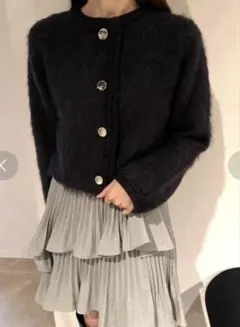 SNIDEL ファーライクニットジャケット　ネイビー
