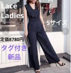 タグ付き新品　Vネックオールインワン　ワイドパンツドレス　ブラック　ハイウエストのサムネイル