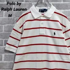 【ポロバイラルフローレン】半袖鹿の子ポロシャツ 白×赤ボーダー US古着①