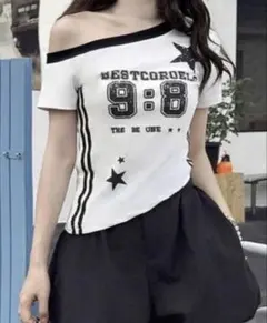 ワンショルダー ロゴプリント Tシャツ ホワイト