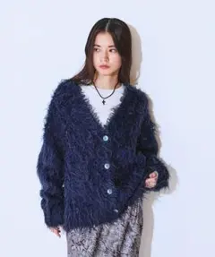 ブークレシャギーVカーディガン ネイビー