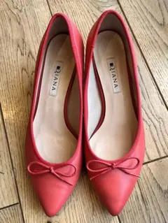 DIANA パンプス 24cm 赤 レッド フラット ポインテッドトゥ リボン