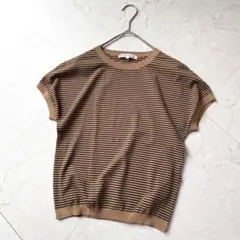 新品 23区 フレンチスリーブ ストレッチニット 32 ブラウン ボーダーのサムネイル