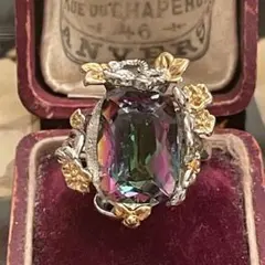 英国　ヴィンテージ　イギリス　ミスティックモアサナイト風　フリーサイズ　リング