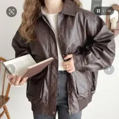 java ブラウン レザー ブルゾン