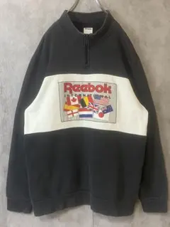 Reebok ハーフジップ スウェット 刺繍ロゴ ビッグロゴ XL 古着