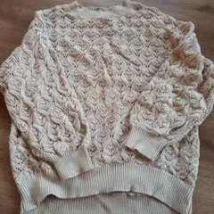 GLOBAL WORK ベージュ編み柄ニット M