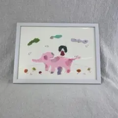 【一点物】ゾウに乗る女の子 オリジナル 創作 貼り絵 自作 sm647