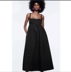 美品✨ZARAミディボリュームワンピース　ブラック　L