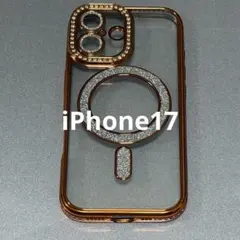 iPhone17 キラキラ オレンジ MagSafe スマホケース ストーン