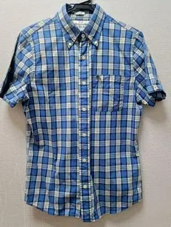 アバクロンビー&フィッチ 半袖チェックシャツ M ブルー