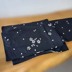 桜舞う黒地小紋 袷 網代地紋 赤ぼかし八掛 S〜Mサイズ 身丈150 裄66