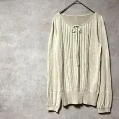 デヴィジオ　大きいサイズ　長袖　Tシャツ　フロントギャザー　リボン　ベージュ　L