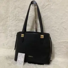 美品 FURLA フルラ コスタンザ トートバッグ リボン 巾着 ブラック A4