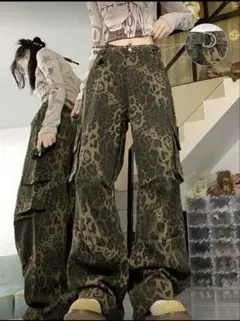 新品未使用　レオパード　カーゴデニムパンツ　M