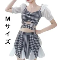 水着 セパレート スイムドレス ビキニセット チェック柄 千鳥格子 Mサイズ