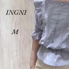 イング　フリルペプラムブラウス　レース　ブルー　M レディース　a276