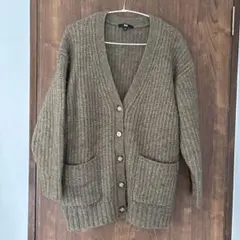 UNIQLO ローゲージVネック　ニットカーディガン Lサイズ カーキ