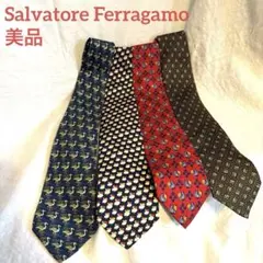 極美品✴︎フェラガモFerragamoネクタイ 4本セット 鳥柄 総柄　赤青