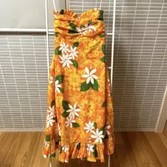 日本製】パンドール山路フラダンス衣装ツーピースオレンジシャーリング