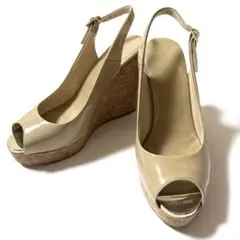 【美品】ジミー チュウ　オープントゥ　サンダル コルクウェッジソール　エナメル