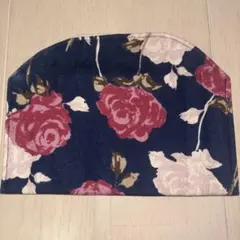 花柄キャンバスポーチ ネイビー