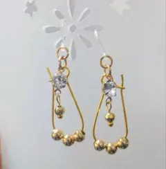 クリスタルビーズのゴールドフックピアスNo.199