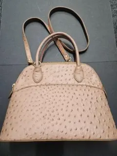 オーストリッチ風レザーショルダーバッグ ベージュ