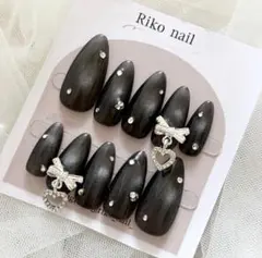 380♡ネイルチップ マグネット ブラック ワンホン 韓国 ちゅるん 量産