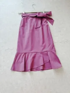 パープル フレアスカート リボン付き