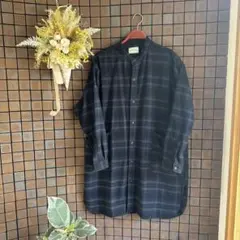 SPELLBOUND チェック柄 ノーカラー ロングシャツ 長袖　Domingo