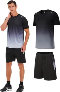 ［ATCGAUG] スポーツウェア メンズ ランニングウェア 吸汗速乾 通気　緑