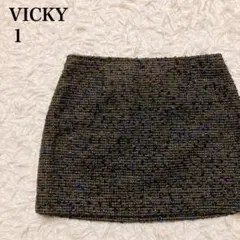 VICKY ビッキー　黒と青のツイードタイトスカート　1のサムネイル
