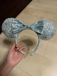 ミッキー耳カチューシャ 水色 スパンコール