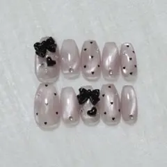 010 【現品販売】ネイルチップ　マグネット　リボン　ハート