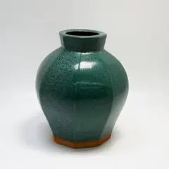 鳥取民藝 牛ノ戸焼 緑釉 面取花瓶 花器