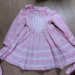 ピンク 長袖 メゾピアノワンピース レース装飾