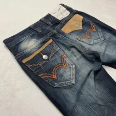 【良品】EDWIN 421XVS W30 ブーツカットジーンズ レザーフラップ