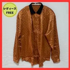 ブラウス 　シャツ　水玉模様　レトロ　サテン風　古着　ドット柄　ヴィンテージ