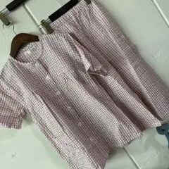 レディース パジャマ 上下セット チェック柄 半袖七部丈パンツ