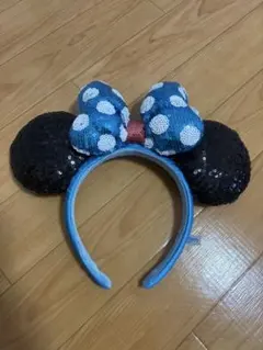 ミニーマウス風スパンコールカチューシャ・ダッフィーキーホルダーのセット