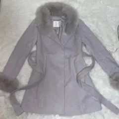 CECIL McBEE ライトグレー　フォックスファー　ウール　ロングコート