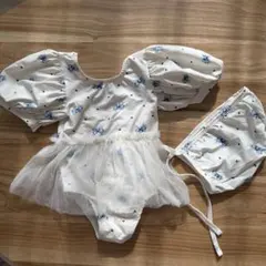 Anneshirley リボン柄 フリル付き水着 Sサイズ ボンネット付き