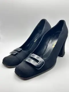PRADA 프라다 펌프스 스퀘어 투 버클 힐 블랙